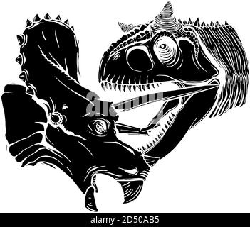 T Rex contre Triceratops illustration silhouette noire tyrannosaures rex attaquant un dinosaure de triceratops Illustration de Vecteur