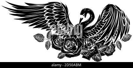 Ensemble vectoriel de Swan et Roses. Silhouette noire vectorielle Illustration de Vecteur
