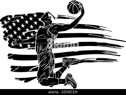 Silhouette noire peinture d'illustration numérique d'un vecteur de joueur de basket-ball Illustration de Vecteur