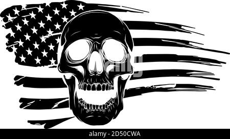 Illustration noire de vecteur de silhouette drapeau américain peint sur un crâne Illustration de Vecteur