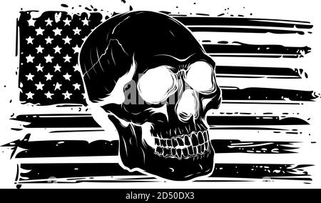 Illustration noire de vecteur de silhouette drapeau américain peint sur un crâne Illustration de Vecteur