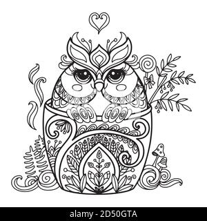 Kawaii mignon hibou dans une tasse de coloration Illustration de Vecteur