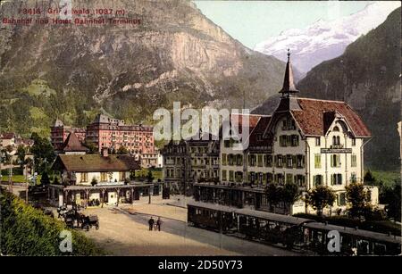 Grindelwald Kanton Bern, Bahnhof und Hotel Bahnhof Terminus | utilisation dans le monde entier Banque D'Images