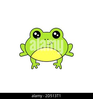 Jolie grenouille souriante. Dessin de grenouille de style kawaii. Bébé grenouille curieux. Personnage de dessin animé minimaliste amusant. Isolé sur fond blanc. Vecteur Illustration de Vecteur