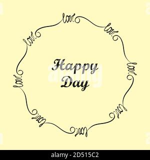 Modèle de cadre de cercle décoratif. Lettrage à la main AMOUR création couronne décorative, fond or, espace pour le texte Illustration de Vecteur