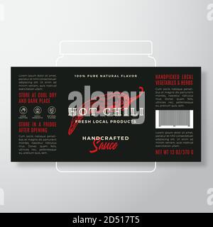 Modèle d'étiquette de sauce aux légumes et aux herbes artisanaux. Résumé Vector Packaging Design Layout. Bannière typographique moderne avec Chili chaud dessiné à la main Illustration de Vecteur