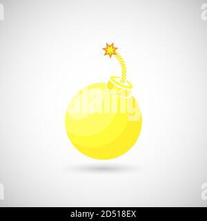 Icône de bombe jaune à fil en feu. Modèle de signature vectorielle abstraite, d'emblème ou de logo. Symbole de compte à rebours ou de détonation minimaliste moderne. Illustration de Vecteur