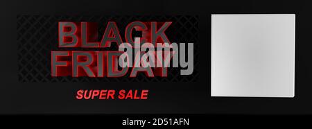 Bannière, affiche ou arrière-plan de grande qualité Black Friday Super sale avec texte 3D et espace pour son propre texte. Forme idéale pour une étiquette de billet d'oscillation Banque D'Images