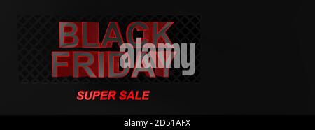 Bannière, affiche ou arrière-plan de grande qualité Black Friday Super sale avec texte 3D et espace pour son propre texte. Forme idéale pour une étiquette de billet d'oscillation Banque D'Images