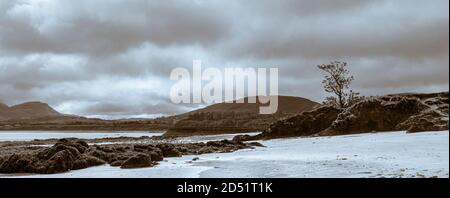 Paysage panoramique, ton divisé, monochrome, Old Head, Louisburgh, comté de Mayo, Irlande Banque D'Images