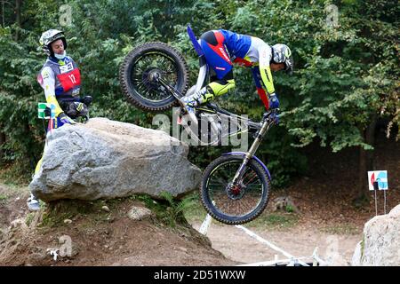 Jeroni Fajardo (Sherco / Trial GP) pendant le Championnat du monde de Trial FIM Hertz (Round 4) sur le circuit moto Club Lazzate le 11 octobre 2020 à Lazzat Banque D'Images