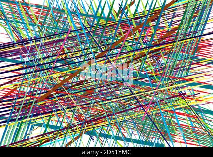 Résumé géométrique chaotique mêle de lignes d'intersection avec des bandes. Lignes, bandes, bandes et traînées aléatoires colorées Illustration de Vecteur