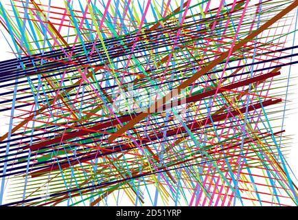 Résumé géométrique chaotique mêle de lignes d'intersection avec des bandes. Lignes, bandes, bandes et traînées aléatoires colorées Illustration de Vecteur