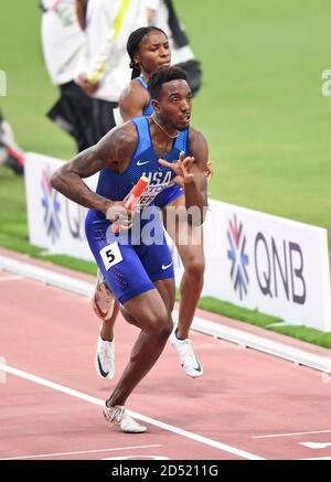 Michael Cherry (États-Unis). 4 relais de 400 mètres. Championnats du monde d'athlétisme de l'IAAF, Doha 2019 Banque D'Images