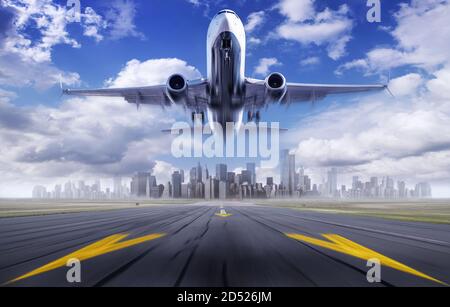 décollage d'un avion de ligne moderne contre un horizon Banque D'Images