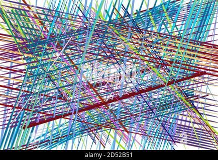Résumé géométrique chaotique mêle de lignes d'intersection avec des bandes. Lignes, bandes, bandes et traînées aléatoires colorées Illustration de Vecteur