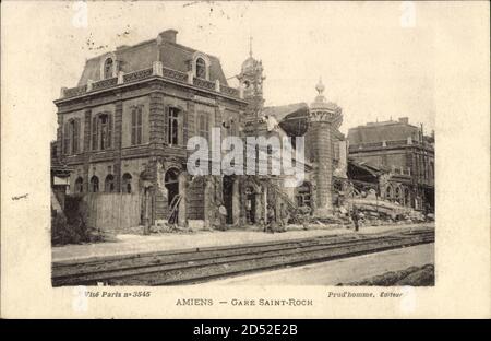 Amiens somme, vue générale de la Gare Saint Roch en ruines | usage dans le monde entier Banque D'Images