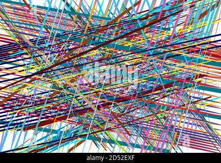 Résumé géométrique chaotique mêle de lignes d'intersection avec des bandes. Lignes, bandes, bandes et traînées aléatoires colorées Illustration de Vecteur