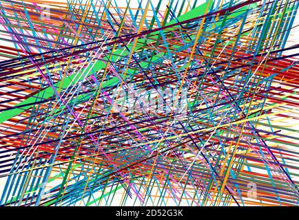 Résumé géométrique chaotique mêle de lignes d'intersection avec des bandes. Lignes, bandes, bandes et traînées aléatoires colorées Illustration de Vecteur