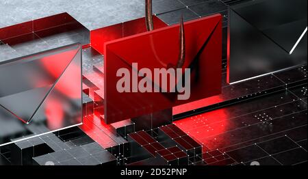 Hameçonnage : escroquerie par e-mail, vol de données personnelles par des pirates informatiques compromettant la messagerie. Sécurité des données en ligne Banque D'Images