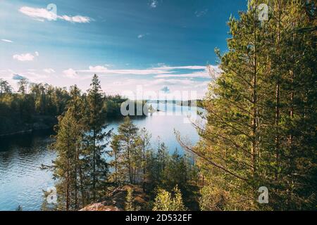 Nature suédoise. Arjang SV, Tocksfors, Suède. Lac ou rivière d'été dans la belle journée ensoleillée d'été Banque D'Images