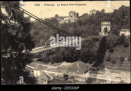 Fribourg Suisse, le Grand Pont Suspendu, foret | utilisation dans le monde entier Banque D'Images
