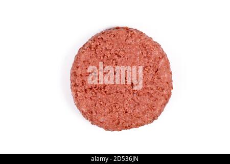 Patty hamburger à base de soja végétalien rond cru isolée sur blanc arrière-plan Banque D'Images
