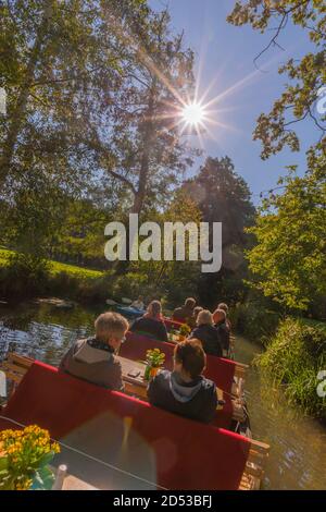 Excursion en bateau sur les canaux et les criques à travers la forêt de Spreewald ou Spree, communauté de Burg, Brandebourg, Allemagne de l'est, Europe Banque D'Images