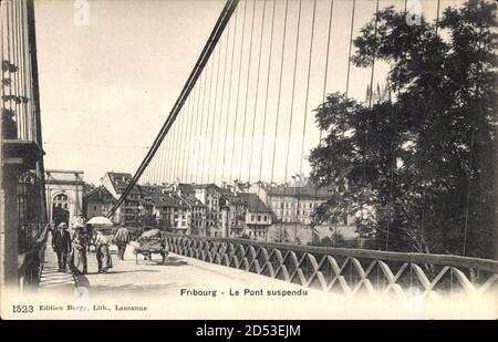 Fribourg Freiburg Stadt Schweiz, le Pont suspendu, Hängebrücke | utilisation dans le monde entier Banque D'Images