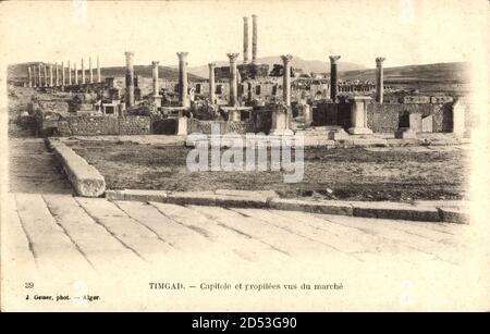 Timgad Algerien, Capitole et hélices vus du marché, Römische Ruinen | utilisation dans le monde entier Banque D'Images