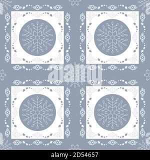Motif de noël sans couture. Flocons de neige et frise avec étoiles. Jolies couleurs bleu glacier et blanc. Illustration vectorielle. Illustration de Vecteur