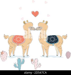 Cute Couple d'alpaga. Conception délicate à la main pour les cartes, décorations, etc. Style scandinave. Vector Illustration Illustration de Vecteur