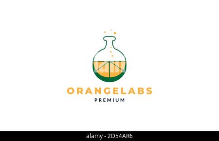 fruit orange avec logo de bouteille de laboratoire, illustration vectorielle Illustration de Vecteur