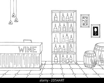 Magasin de vin intérieur noir blanc graphique esquisse illustration vecteur Illustration de Vecteur