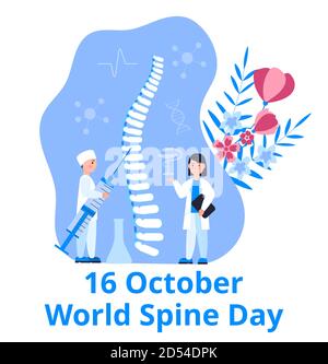 Vecteur de concept de jour de colonne vertébrale mondiale. L'événement est célébré en 16 octobre. Squelette et médecins Illustration de Vecteur