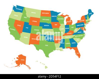 Carte des États-Unis d'Amérique, États-Unis, avec abréviations postales. Illustration simple à vecteur plat Illustration de Vecteur