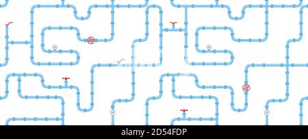 Motif horizontal industriel sans couture. Tuyauterie bleue sur fond blanc. Tuyaux pour l'eau, le gaz, le pétrole. Illustration vectorielle dans un style plat. Illustration de Vecteur