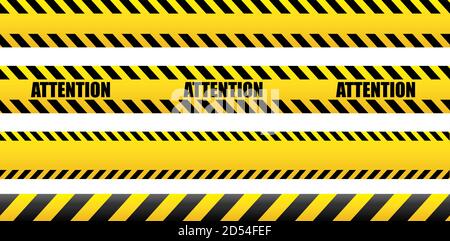 Attention sans couture sur le ruban, danger. Ruban de mise en garde jaune pour la police. Avertissement danger. Ruban isolé sur fond blanc. Illustration de Vecteur