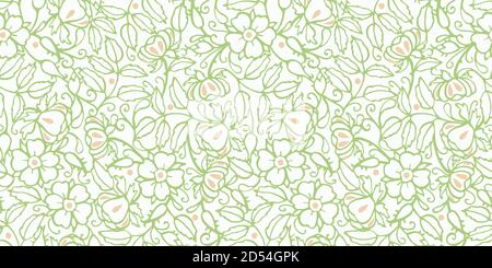 Motif feuilles de rose sauvage rétro. Motif fleuri vintage à la ligne de l'art. Plante à contour vert sur fond blanc. Arrière-plan élégant de la nature. Perefect pour l'événement, le mariage et l'emballage cadeau. Illustration de Vecteur