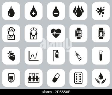 Préassurance sanguine ou icônes de sang conception plate noir et blanc Définir grand Illustration de Vecteur
