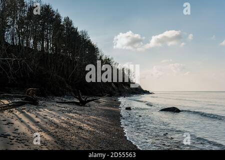 Glissement de terrain sur une plage de la mer Baltique. Banque D'Images