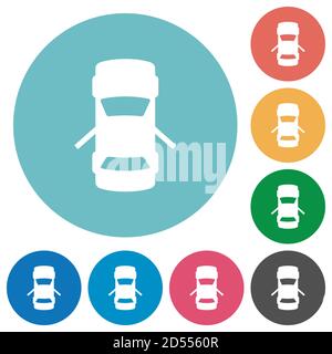 Icônes blanches plates de l'indicateur de tableau de bord des portes arrière ouvertes arrière-plans de couleur arrondie Illustration de Vecteur