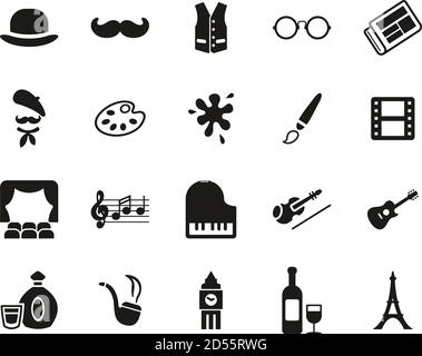 Vie de bohème Icons Set Noir & Blanc Grand Illustration de Vecteur