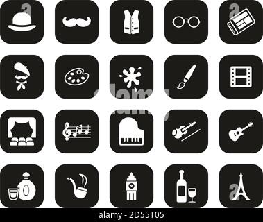 Bohemian Lifestyle Icons blanc sur noir Flat Design Set Big Illustration de Vecteur