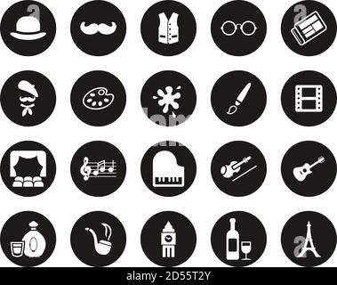 Bohemian Lifestyle Icons White sur Black Flat Design Circle Set Grande Illustration de Vecteur