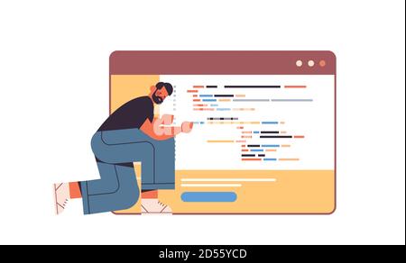 développeur web créant le développement de code de programme de logiciel et de programmation illustration vectorielle horizontale pleine longueur du concept Illustration de Vecteur
