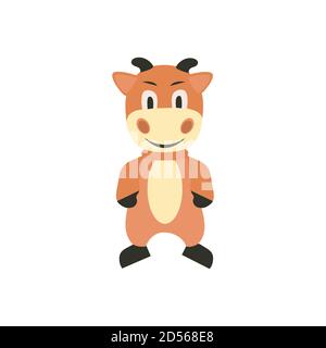Mignon taureau de dessin animé avec un sourire. Illustration vectorielle d'un animal isolé sur un fond blanc. Bull Illustration de Vecteur
