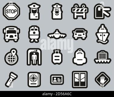 Border Crossing Icons White on Black Sticker Set Big Illustration de Vecteur