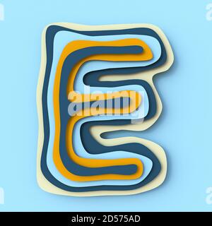 Police des couches de papier colorées lettre E 3D rendu illustration isolée sur fond bleu Banque D'Images