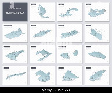 Ensemble de cartes vectorielles isométriques - continent américain. Cartes des pays d'Amérique du Nord avec division administrative et villes. Illustration de Vecteur